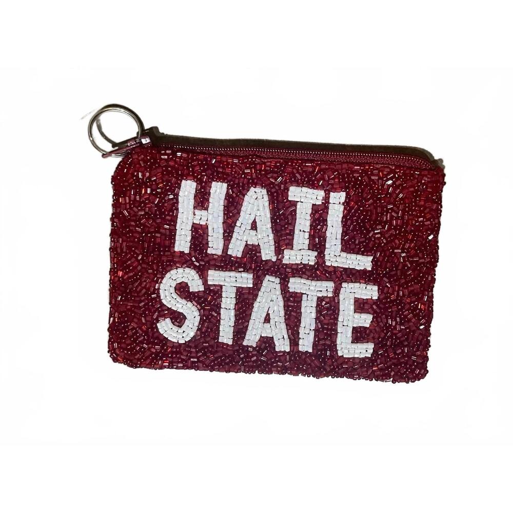NEW TIANA hail state beaded small coin purse in wine/white